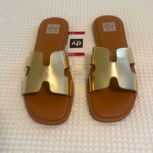DV by Dolce Vita Gold Brown Hollie Slide Sandals Classy Timeless Summer Size 10